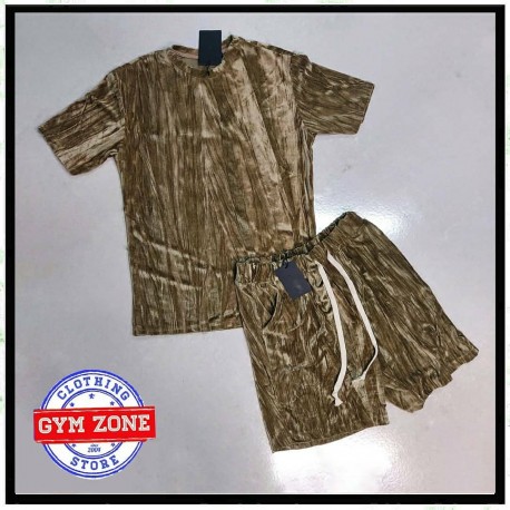 completo ciniglia moda unisex tshirt + bermuda cammello
